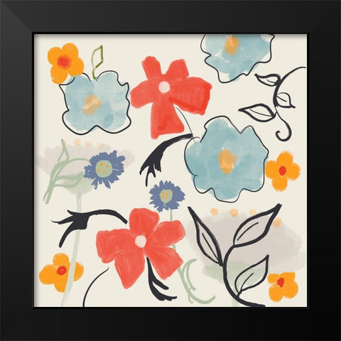 Flower Print Black Modern Wood Framed Art Print by Maria, Robin