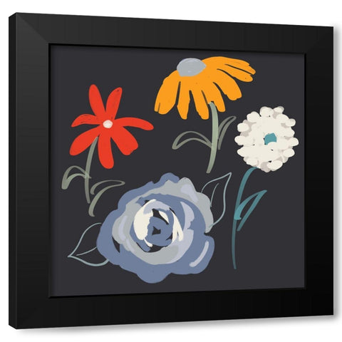 Fleurs at Night Black Modern Wood Framed Art Print by Maria, Robin
