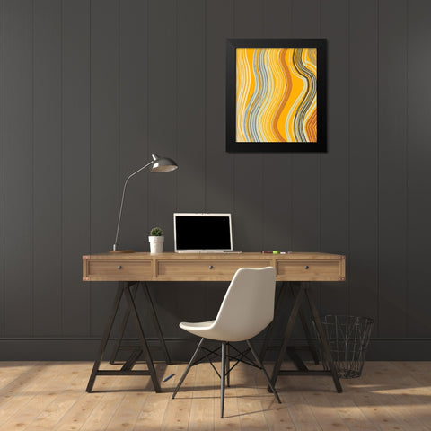 Yellow Band Waves Black Modern Wood Framed Art Print by Maria, Robin