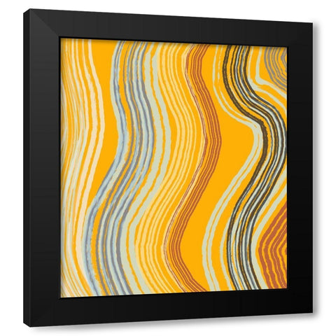 Yellow Band Waves Black Modern Wood Framed Art Print with Double Matting by Maria, Robin