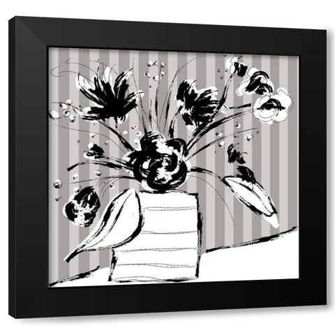 Floral Arrangement On Stripes Black Modern Wood Framed Art Print with Double Matting by Mosher, Deidre
