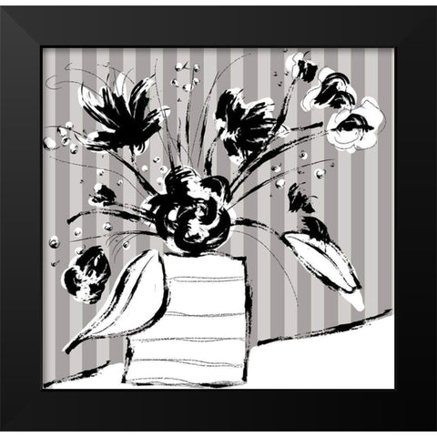 Floral Arrangement On Stripes Black Modern Wood Framed Art Print by Mosher, Deidre
