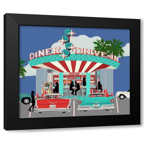 Retro Diner Outside Black Modern Wood Framed Art Print with Double Matting by Bucheli, Jen