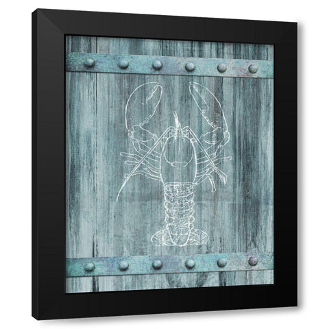 White Lobster Painted On Blue Wood Black Modern Wood Framed Art Print with Double Matting by Meneely, Dan