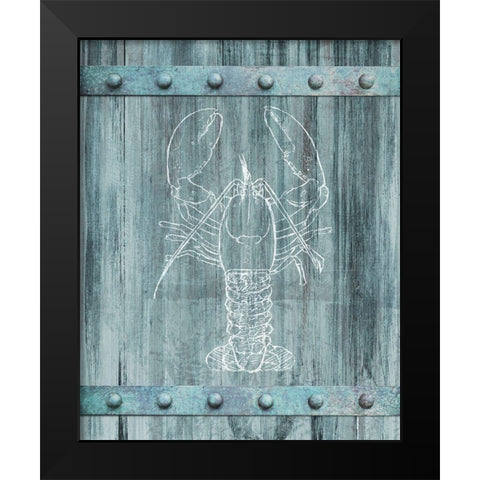 White Lobster Painted On Blue Wood Black Modern Wood Framed Art Print by Meneely, Dan