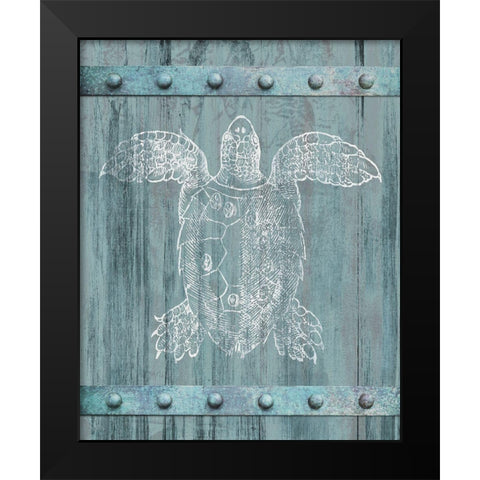 White Turtle Painted On Blue Wood Black Modern Wood Framed Art Print by Meneely, Dan