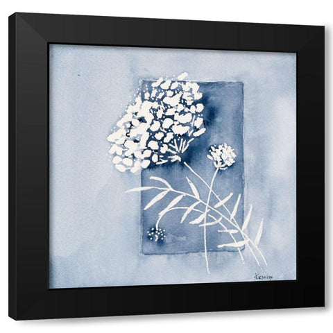 Blue And White Floral Framed Black Modern Wood Framed Art Print by Krinlox