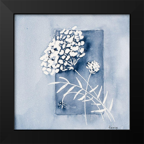 Blue And White Floral Framed Black Modern Wood Framed Art Print by Krinlox