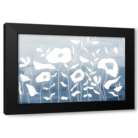 Blue And White Floral Garden Black Modern Wood Framed Art Print by Krinlox