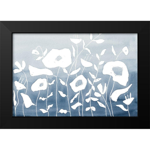 Blue And White Floral Garden Black Modern Wood Framed Art Print by Krinlox