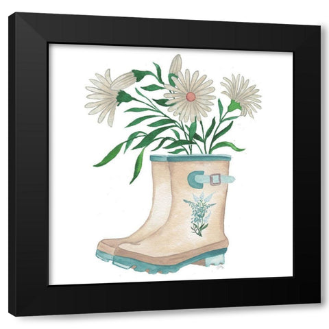 Floral Rain Boots Black Modern Wood Framed Art Print with Double Matting by Medley, Elizabeth