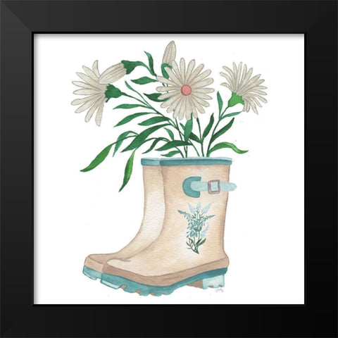 Floral Rain Boots Black Modern Wood Framed Art Print by Medley, Elizabeth