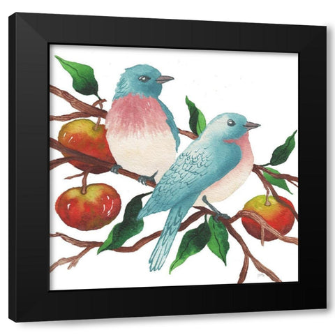 Birds and Apples Black Modern Wood Framed Art Print with Double Matting by Medley, Elizabeth