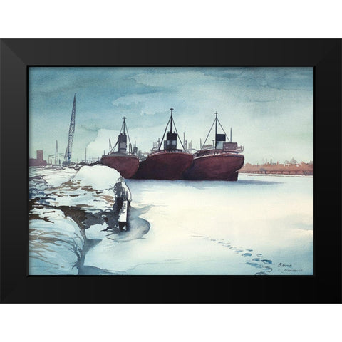 Frozen Dock Black Modern Wood Framed Art Print by Nawrocke, Bruce