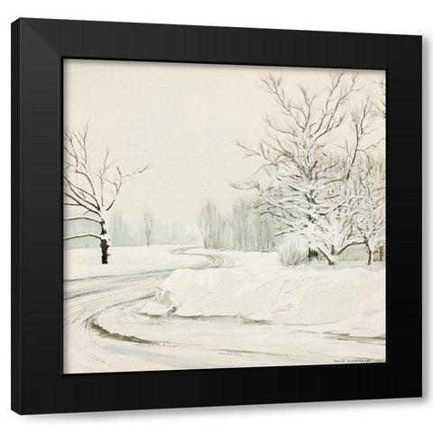 Snowy Road Black Modern Wood Framed Art Print with Double Matting by Nawrocke, Bruce