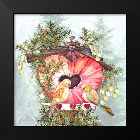 Lovebirds Black Modern Wood Framed Art Print by Diannart