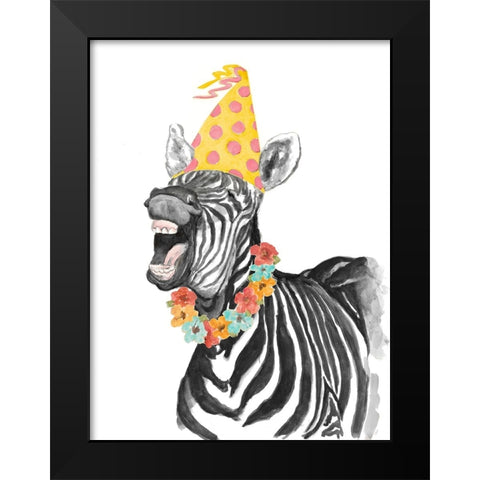 Party Zebra Black Modern Wood Framed Art Print by Pinto, Patricia