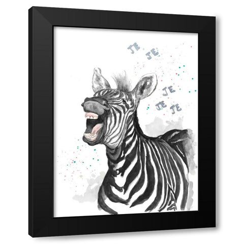 Happy Zebra Black Modern Wood Framed Art Print with Double Matting by Pinto, Patricia