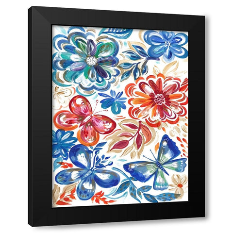 Butterfly Garden Black Modern Wood Framed Art Print with Double Matting by Del Sol, Ani