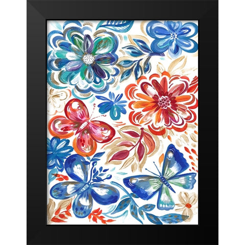 Butterfly Garden Black Modern Wood Framed Art Print by Del Sol, Ani