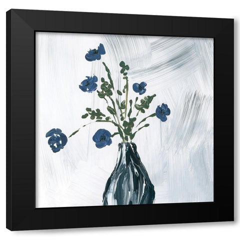 Dusty Blue Floral Spray Black Modern Wood Framed Art Print by Price, Lucille