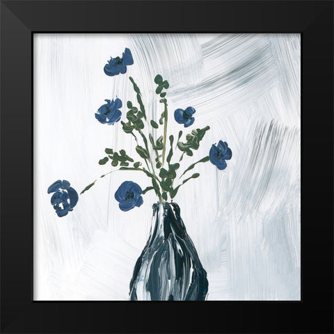 Dusty Blue Floral Spray Black Modern Wood Framed Art Print by Price, Lucille