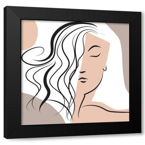 Wavy Haired Woman Black Modern Wood Framed Art Print by Mosher, Deidre