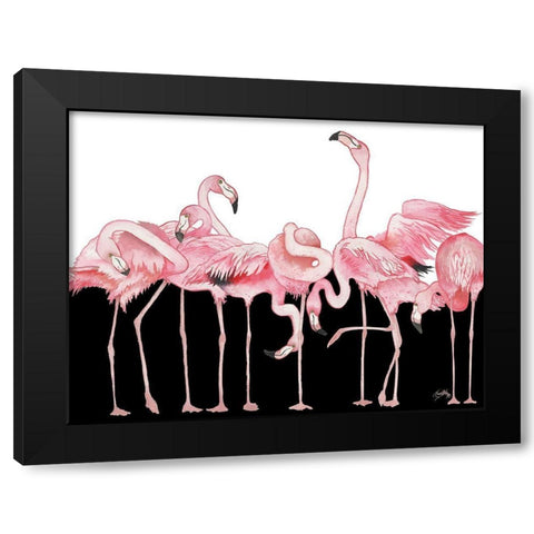 Black And White Meets Flamingos Black Modern Wood Framed Art Print with Double Matting by Medley, Elizabeth