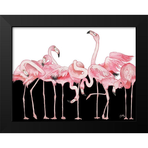 Black And White Meets Flamingos Black Modern Wood Framed Art Print by Medley, Elizabeth