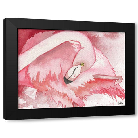 Resting Flamingo Black Modern Wood Framed Art Print with Double Matting by Medley, Elizabeth