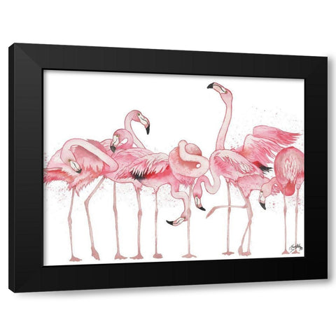 Flamingos Flaunting It Black Modern Wood Framed Art Print with Double Matting by Medley, Elizabeth