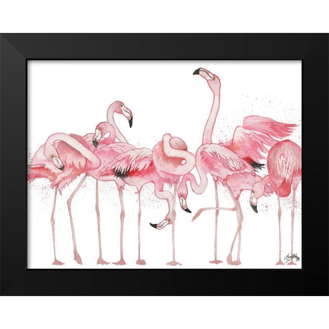 Flamingos Flaunting It Black Modern Wood Framed Art Print by Medley, Elizabeth