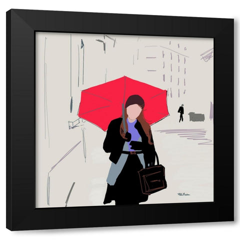 Rainy Stroll Black Modern Wood Framed Art Print by Maria, Robin