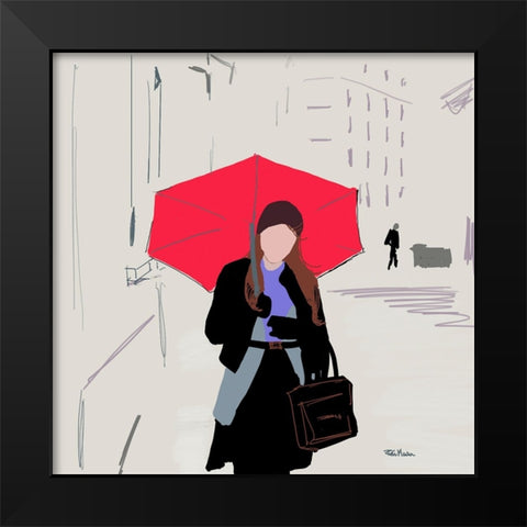 Rainy Stroll Black Modern Wood Framed Art Print by Maria, Robin