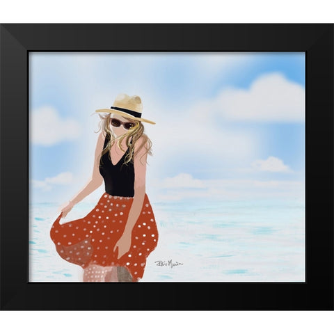 Beach Stroll Black Modern Wood Framed Art Print by Maria, Robin