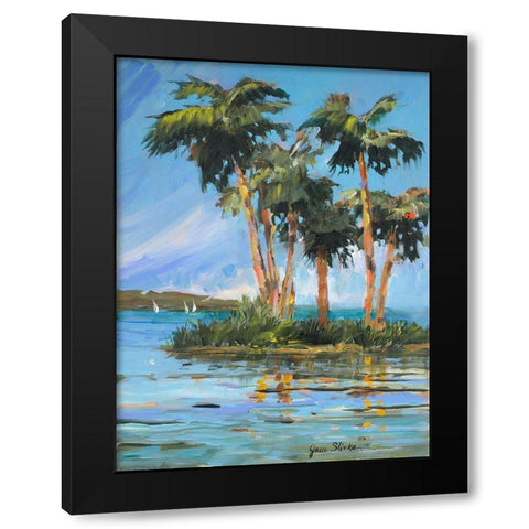 Palm Island Black Modern Wood Framed Art Print with Double Matting by Slivka, Jane