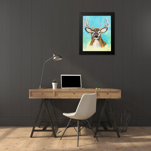 White Tail Deer Black Modern Wood Framed Art Print by DeRice, Julie