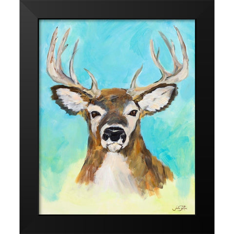 White Tail Deer Black Modern Wood Framed Art Print by DeRice, Julie