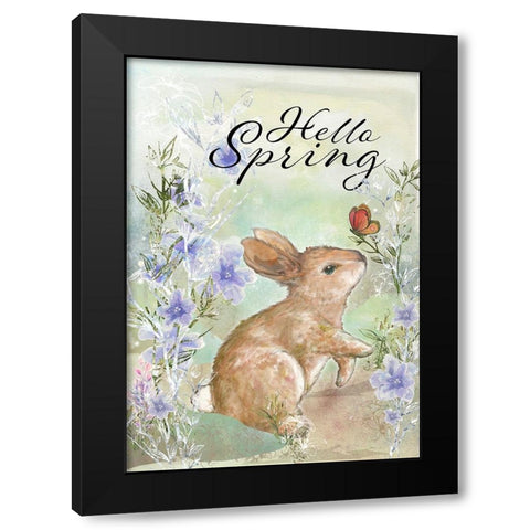 Hello Spring Sweet Bunny Black Modern Wood Framed Art Print with Double Matting by Diannart