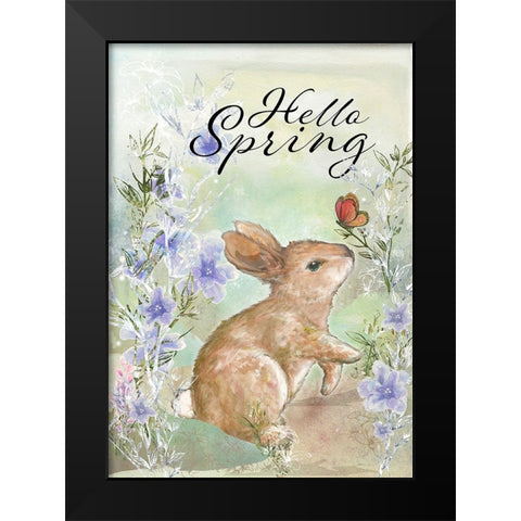 Hello Spring Sweet Bunny Black Modern Wood Framed Art Print by Diannart