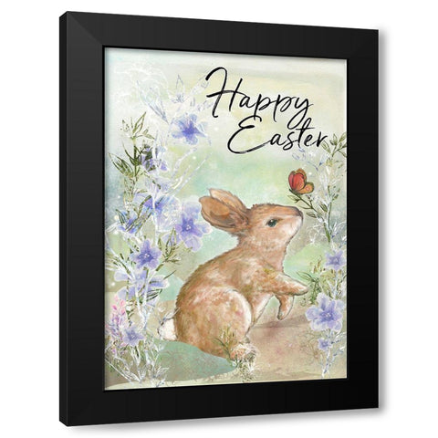 Sweet Bunny and Butterfly Black Modern Wood Framed Art Print by Diannart