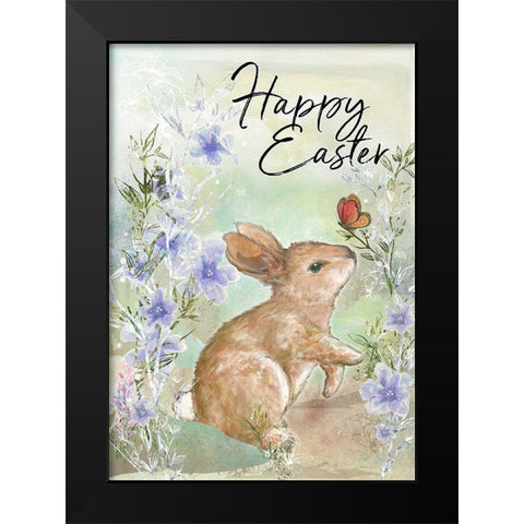Sweet Bunny and Butterfly Black Modern Wood Framed Art Print by Diannart