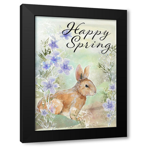 Happy Spring Sweet Bunny Black Modern Wood Framed Art Print by Diannart