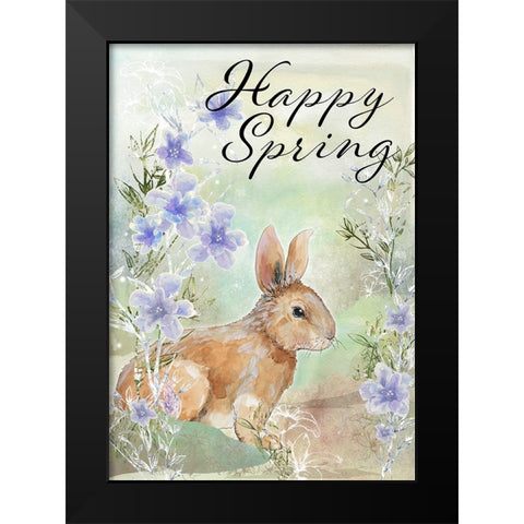 Happy Spring Sweet Bunny Black Modern Wood Framed Art Print by Diannart