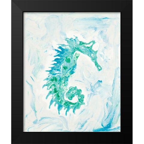 Teal Seahorse Black Modern Wood Framed Art Print by Grace, Ajoya