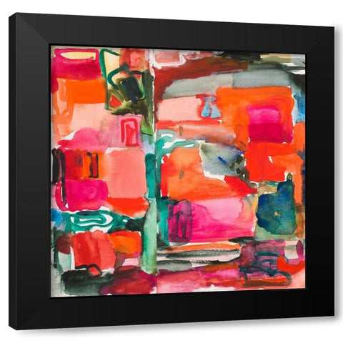 Joyful Abstract Black Modern Wood Framed Art Print by Loreth, Lanie