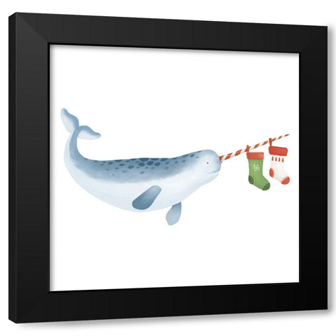 Christmas Whale Narwhal Black Modern Wood Framed Art Print by Sheppard, Lucca