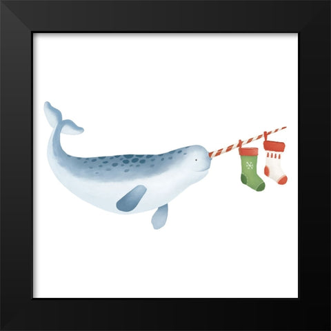 Christmas Whale Narwhal Black Modern Wood Framed Art Print by Sheppard, Lucca