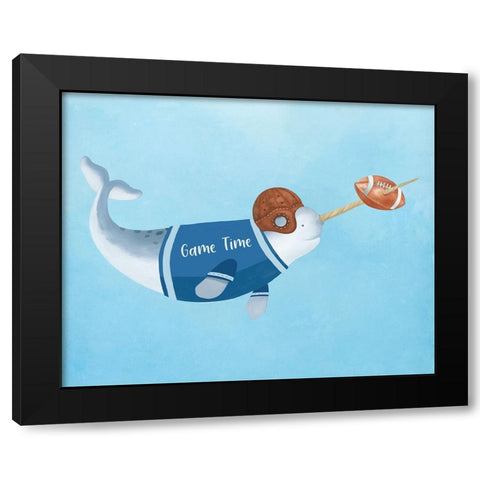 Football Whale Black Modern Wood Framed Art Print by Sheppard, Lucca