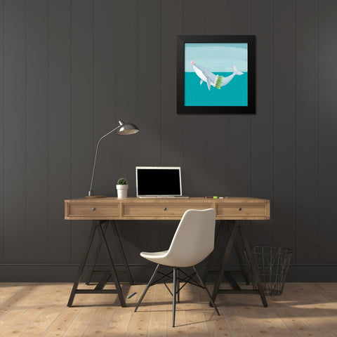 Hula Whale Black Modern Wood Framed Art Print by Sheppard, Lucca